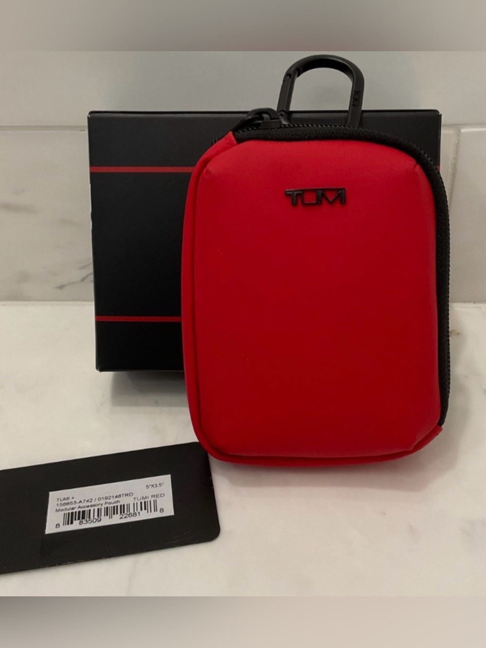 NEW Tumi + 5.0” x 3.5” Polyurethane Modular Accessory Zip Pouch - TUMI RED